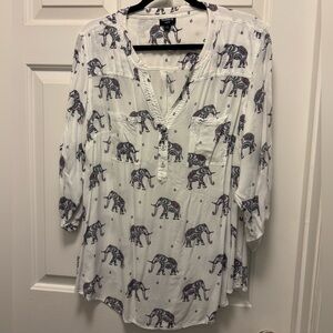 Torrid Cream Elephant Print Blouse